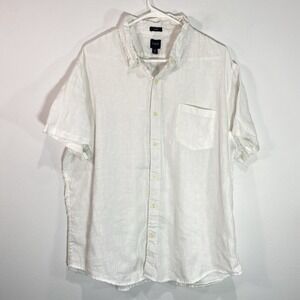 J Crew Linen Blend Shirt XXL 2XL White Slim Fit Short Sleeve Casual Preppy Beach